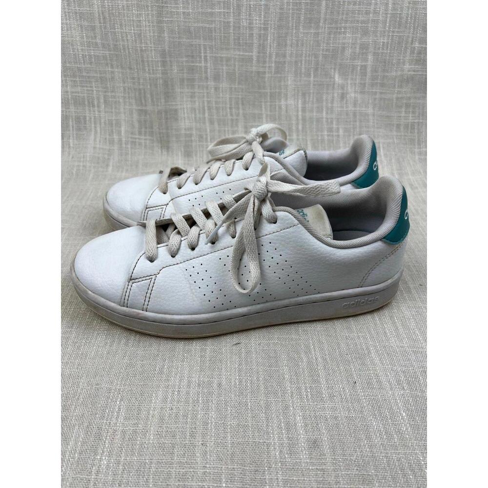 Adidas White Leather Sneakers with‎ Green Heel Accent Size 8.5